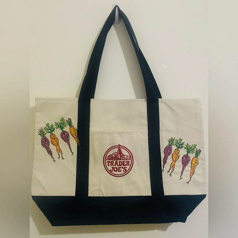 NWT Trader Joe's canvas tote with embroidery - Picture 4 of 12